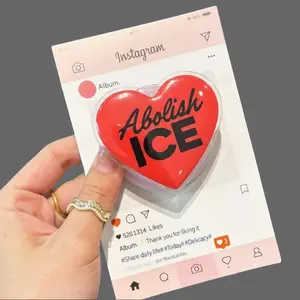 Abolish ICE  F*ck ICE - Retro Heart Button Set, Social Justice Statement MagSafe Holder - Protest Art Phone Ring for Human Rights Activists