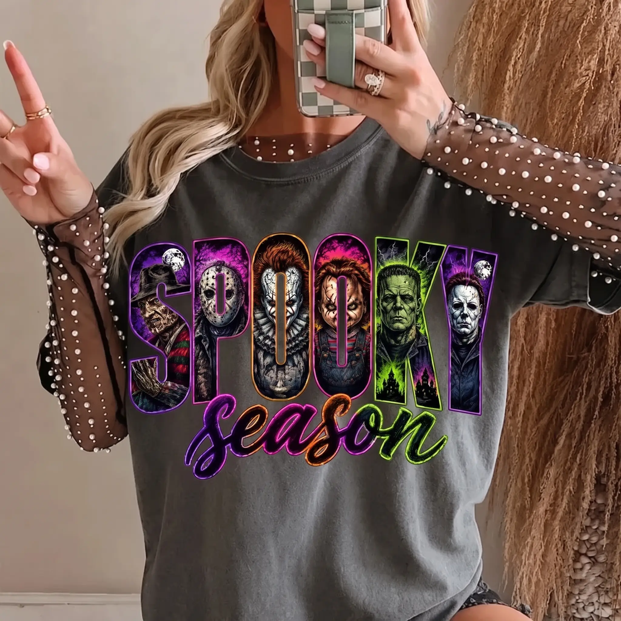 Neon Horror Halloween Shirt, Vintage Horror Character T-Shirt, Retro Scary Movie Graphic Tee, Spooky Season Fall Apparel innocence advocacy shirt, Horror Movie Graphic Tee