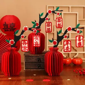2026 New Year Decoration Red Honeycomb Balls Ornaments Creative Vases Chinese Spring Festival tet Decoration Housewarming Gifts
