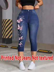 Women's Fitted Capri Cropped Pants, Printed Non-Denim Fabric, Natural Waist, All Seasons Wear, Casual Style, Comfortable Fit, Bottom