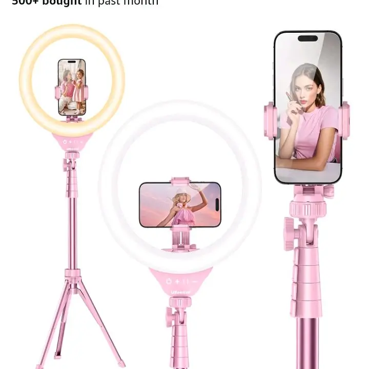 UBeesize 12'' LED Ring Light with 62'' Tripod Stand, Selfie Ring Light for Video Recording, Live Streaming, TikTok & YouTube, Compatible with iPhone & Android (Pink)