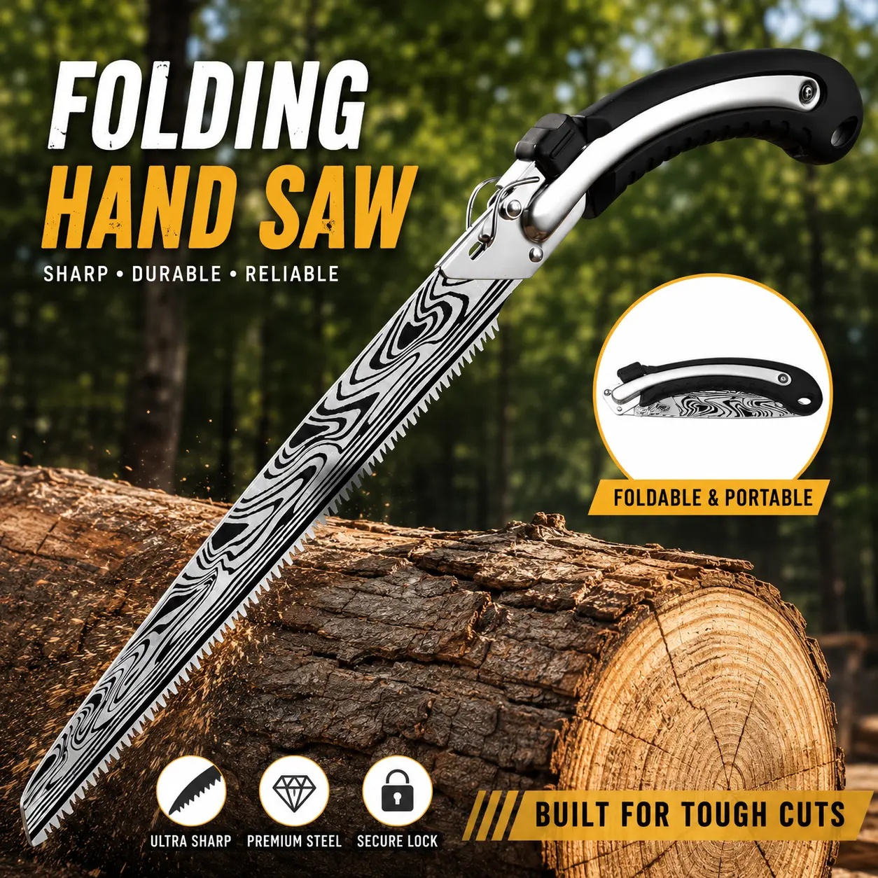 16.5" Folding Hand Saw - Sharp Portable Wood Cutting & Pruning Saw