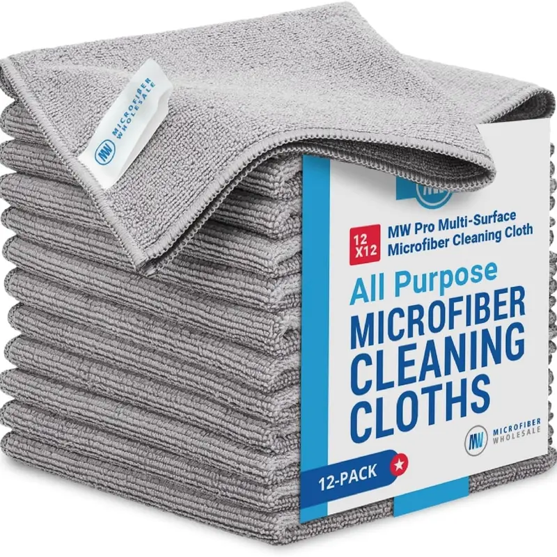 Microfiber Wholesale 12 Pack 12x12 Absorbent MW Pro Multi-Surface Cleaning Cloths | Premium Towels for Glass, Kitchens, Cars