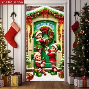 Christmas Elf Door Banner, Festive Decorations, Durable Polyester Material, Perfect for Home & Outdoor Use, Size 179.83x89.92 Cm, Party Decorations Banners