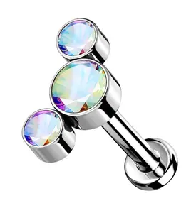 Rainbow Aurora Cluster CZ Titanium Threadless Labret