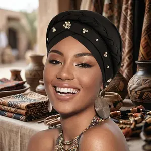 African Women's Pre-Tied Twisted Turban Caps - Head Scarf Hair Wraps Cover Beanie for Chemo Cancer Headwear Fashionable Headwear Accessories for Daily Wear and Special Occasions