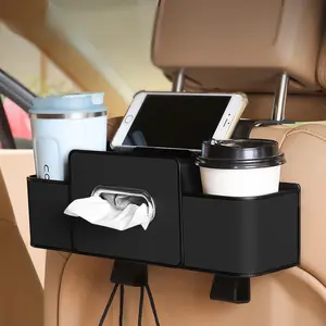 2026 New Multifunctional Car Seat Back Organizer - Storage Box with 2 Cup Holders, Tissue Box & Hooks for Car Travel