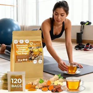 Rippled Tea Organic Turmeric Ginger Cinnamon Tea Bags 100% Natural Herbal Blend Caffeine-Free Vegan Supports Digestion & Immunity Eco-Conscious 120 Count Sugar-Free Fruit Beverage