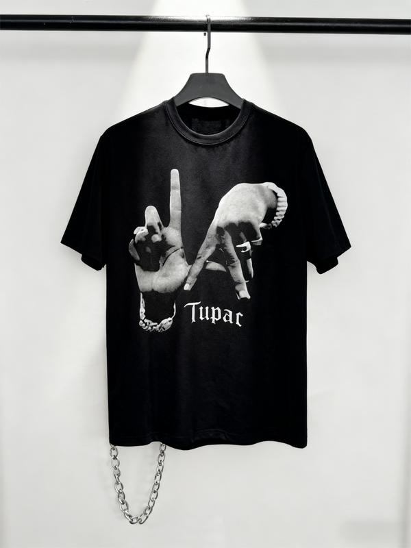 Pure Cotton Short Sleeve Shirt Tupac Element Print Unisex Rap Culture Tee for Men & Women Premium Soft Breathable