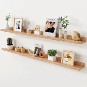 Oak Picture Ledge Shelf, 48 Inch Floating Shelves Set of 2, Solid Oak  Wall Shelves with Lip, Wall Decor Storage for Bedroom Living Room Bathroom Kitchen  Photo Picture,  Oak