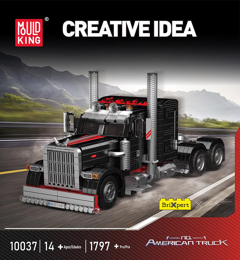 Mould King 10037 Flatbed Semi Truck Tow Road Trailer Muscle Car Building Block Adult Kid Toy 1797 Pcs Vehicle Brick