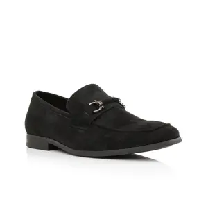Ferro Aldo Demitri moc-toe penny loafers with decorative buckle, in Suede Black, Men's Size 6.5 - 13