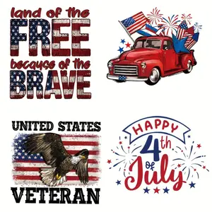 6 PCS Patriotic DIY Iron On Transfer Stickers 4th of July Design Washer Resistant for T Shirts Masks Jeans Backpacks