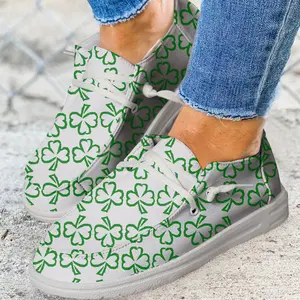 Women's White St. Patrick's Day Color Contrast Clover Casual Flats