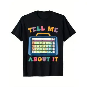 [Summer Must-have] Women's Standard Size Tell Me About It Speech Language Pathology AAC Sped Teacher T-Shirt, Seasonal Casual and Trendy Men, Round Neck High Street Pure Cotton Short-sleeved T-shirt