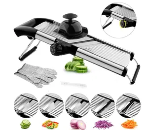 VEKAYA Mandoline Slicer,Mandoline Food Slicer for Kitchen,Mandolin,Potato Slicer,Vegetable Chopper,Adjustable Stainless Steel Veggie Onion Tomato Julienne Cutter with Cut-Resistant Gloves