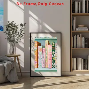 Book Stack Printing, Canvas Hanging Painting, Wall Art Decor for Home Living Room Bedroom Study Room, Unframed Painting, Poster