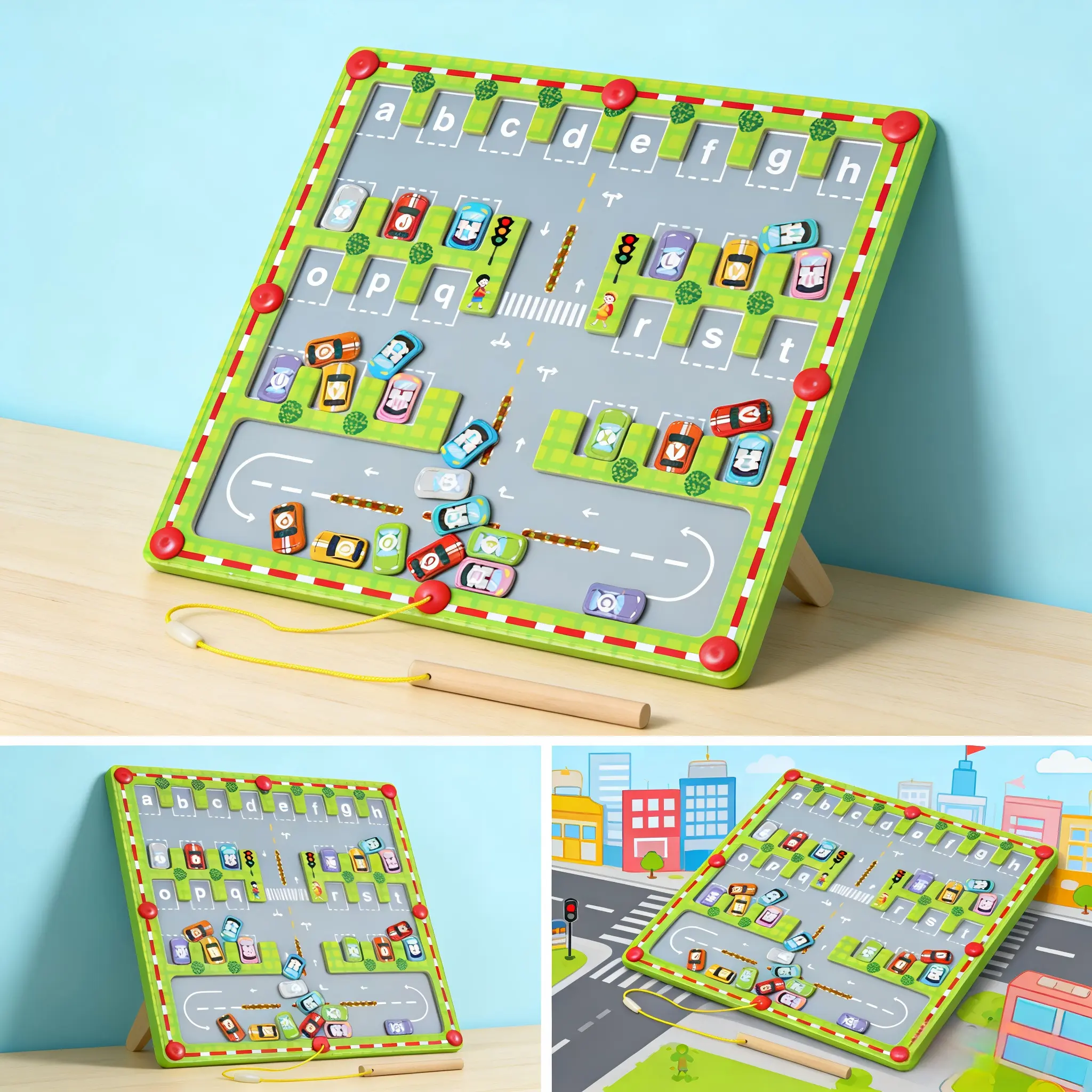Wood Magnetic Alphabet Maze Board Puzzle - Montessori Educational Language Toy for 3-4 Years, Kids ABC Learning Magnet Game