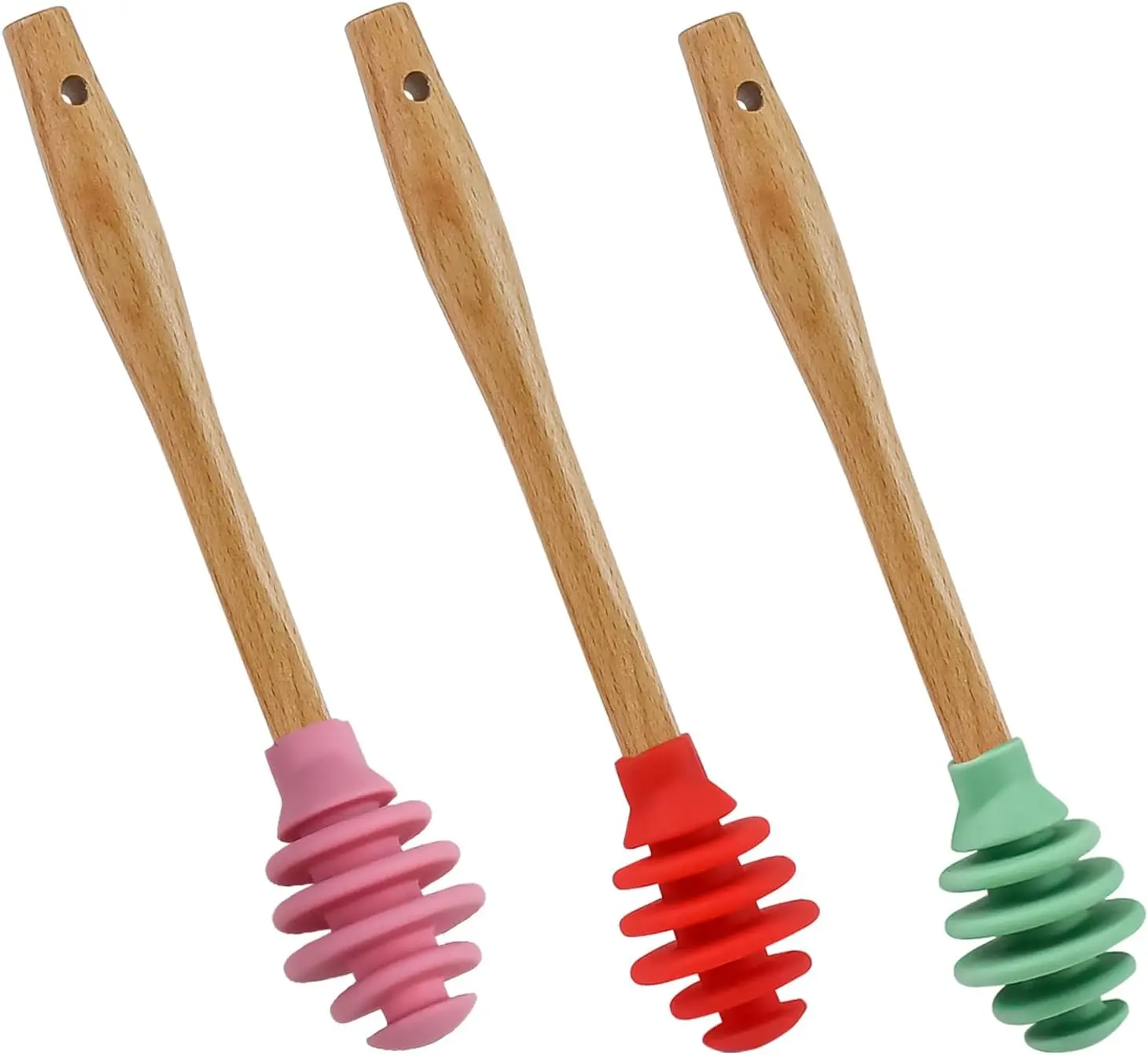 3 Pcs Silicone Honey Dipper Sticks - Spiral Design Non-Drip Honey Spoon with Jar Stirring Rod