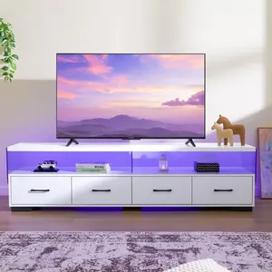 LED TV Stand 75 inch TV Stands for Living Room Modern Entertainment Center with 4 Drawers TV Console Tables for Bedroom, Living Room (White, 71 inch)