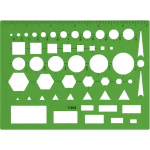 T-816 All-Purpose Technical Drawing Template, Plastic Shape Template Tool, Green, 4.5 by 6 in