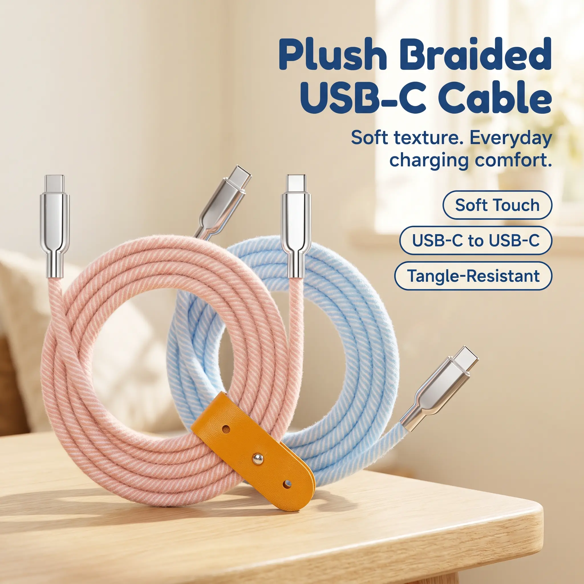 Chubbycable Plush Knitted USB-C Charging Cable - 240W Super Rapid Charging, Yarn Knit Braided, High Current Mirrored Tip Type-C Plug, Compatible with Blue Smartphones, Tablets with Protective Shell iphone 18