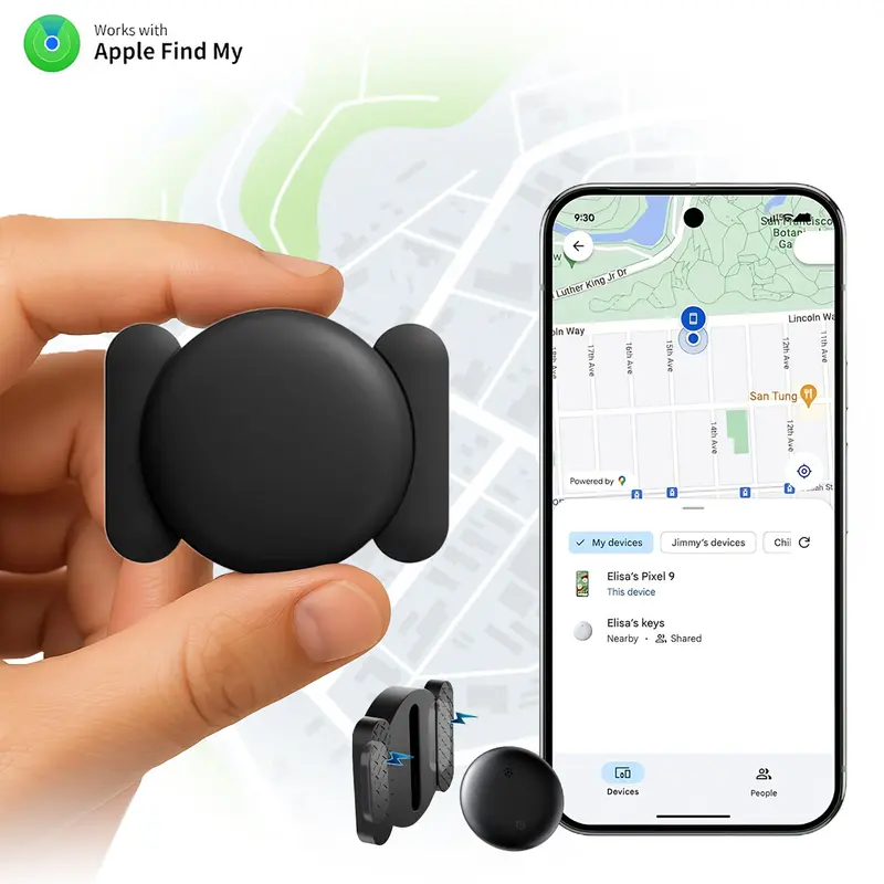 Hidden Magnetic Design GPS Car Tracker - Waterproof, Real-Time Vehicle Tracking, 365-Day Long Battery Life, No Subscription Fees, Proximity Alerts, iOS Find My Compatible (iOS Only), Works with iPhone/Android, Button Size, CR2032 Anti-Lost Tool