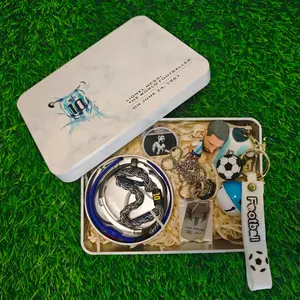 LM10 Soccer Fans Ultimate Gift Bundle (1 Keepsake Box + 1 Keychain + 1 Figure + 1 Necklace + 2 Rings + 1 Commemorative Coin + 5 Wristbands) - Premium Inter Miami Argentina No.10 Souvenir Set