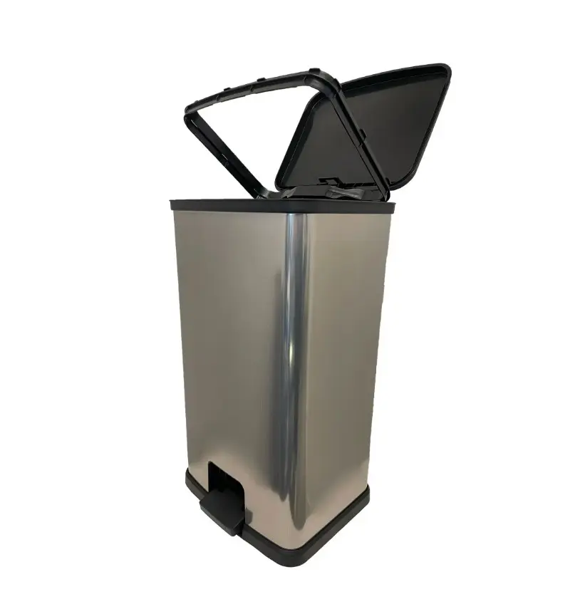 Mainstays Kitchen Trash Can, 13.2 Gallon Plastic Step Garbage Bin with Lid, Silver
