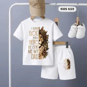Boys' Street Style Cartoon Lion Graphic Print Short Sleeve T-Shirt and Shorts Set, Casual Kids Summer Outfit, Comfortable Crew Neck Two-Piece Set for Daily Wear, Outdoor Activities and Play