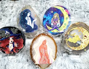 Printed Design Agate Slice with Stand - Natural Stone Display