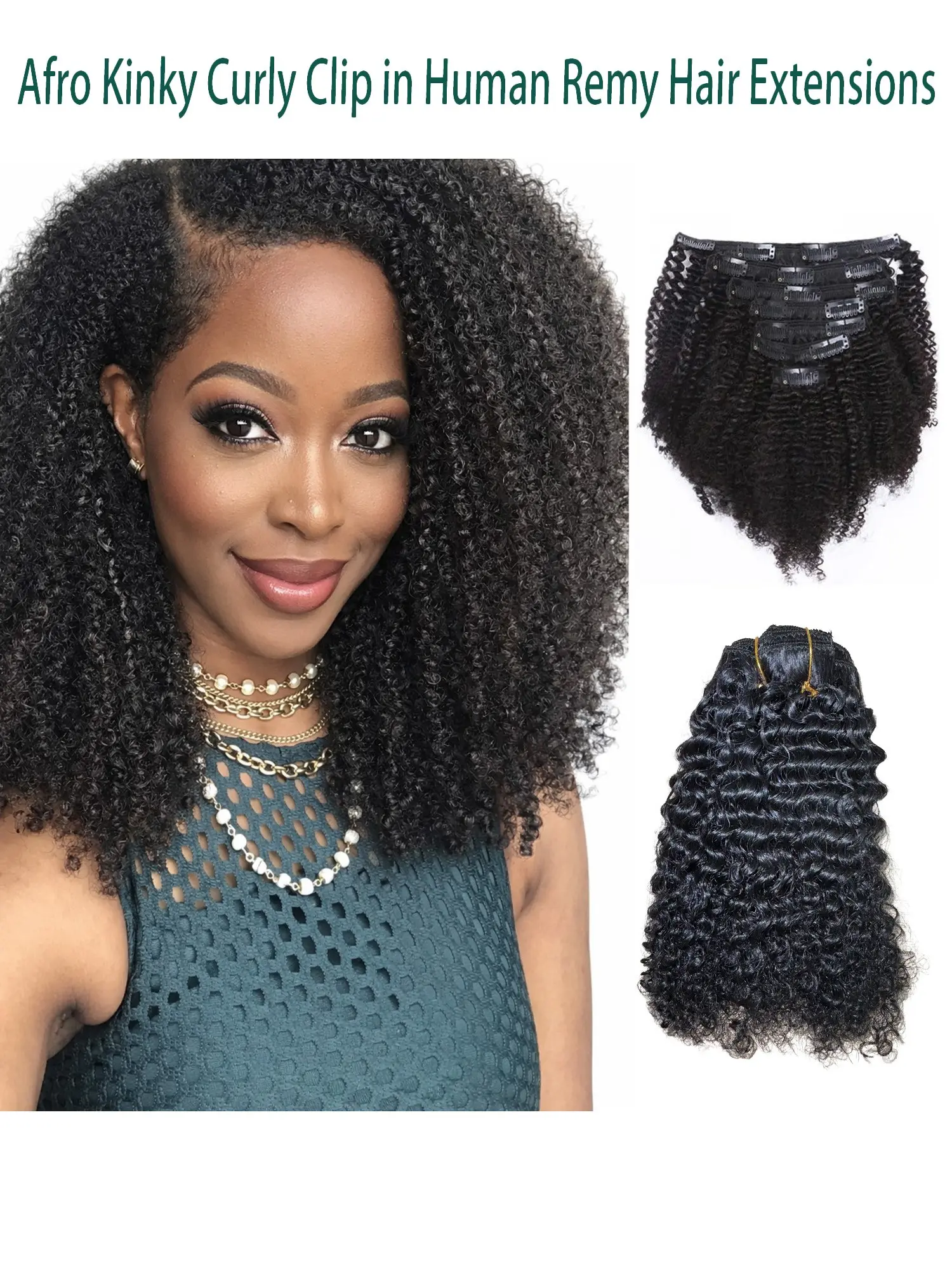 Afro Kinky Curly Clip In Human Hair Extensions Remy Hair, Brazilian Curly Clips Hair Extensions Thick Natural Black Color Clip #1, For Black Women