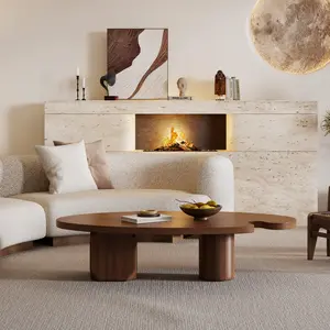 Babajide Modern 51"Coffee Table, Brown Solid Wood Veneer for Livingroom, Free Form