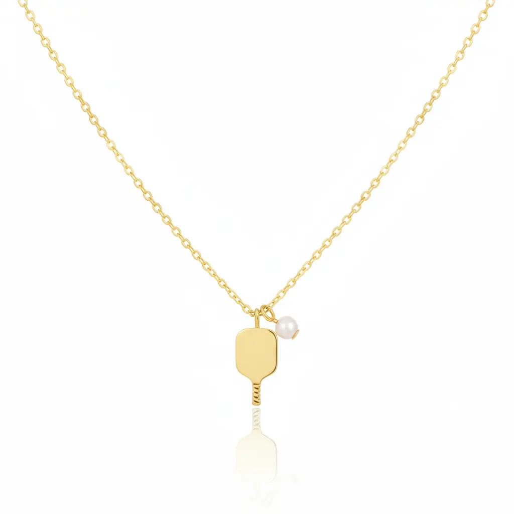 18K Gold Plated Pearl Pickle Ball Pendant Necklace