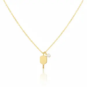 18K Gold Plated Pearl Pickle Ball Pendant Necklace