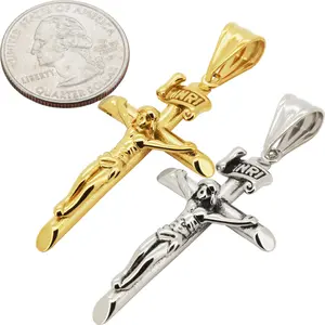 316L Stainless Steel 18k Yellow Gold Plated Crucifix Cross Pendant