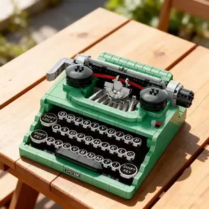 Vintage Typewriter Model Building Block Ornament, Desk Office Decor, Retro Feel Gift for Literary Youth, Perfect Holiday Present