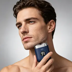 Mini LED Display Electric Shaver for Men, Dual Rotary Blades, USB Rechargeable, Waterproof Cordless Pocket Razor, Ideal for Travel & Business