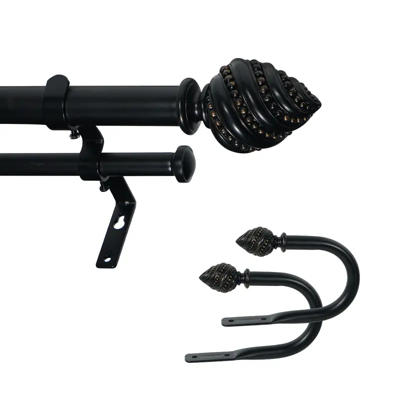 eTeckram 1" Double Curtain Rod with Valois Finials- 28''- 48'', 48"-84", 84"-120" (Black gold，Bronze gold)