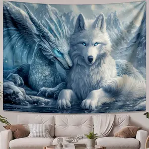 Cute Tapestries Ice dragon and white wolf Creative and distinctive Interior decoration