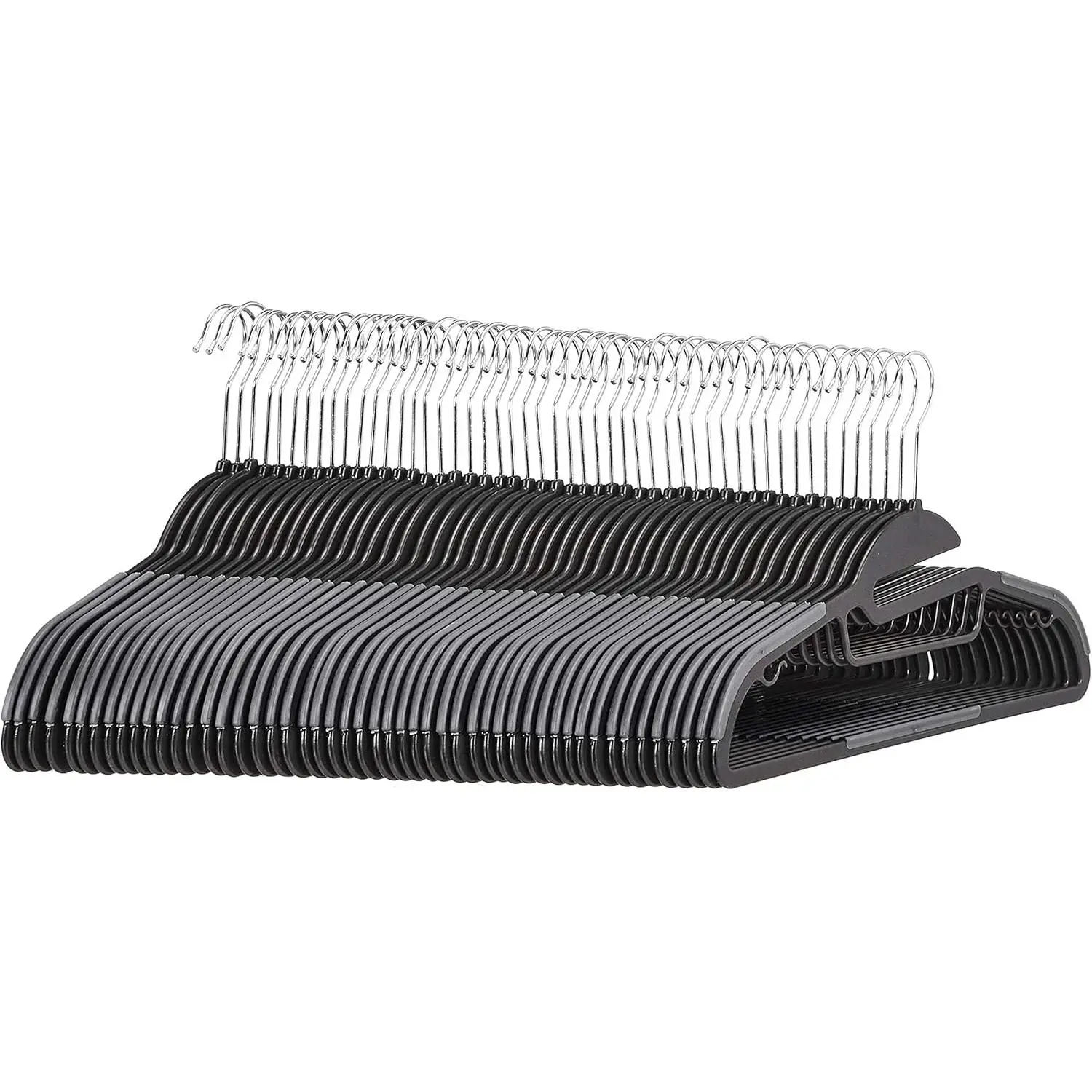 50-Pack Sturdy Gray Non-Slip Heavy-Duty Plastic Hangers with Rubber Grips, Horizontal Bar, Home Organizer for Hanging Clothes