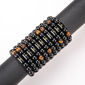 Initials Bracelets for Men Letter Link Handmade Natural Black Onyx Tiger Eye Stone Beads Braided Rope Meaningful Bracelet