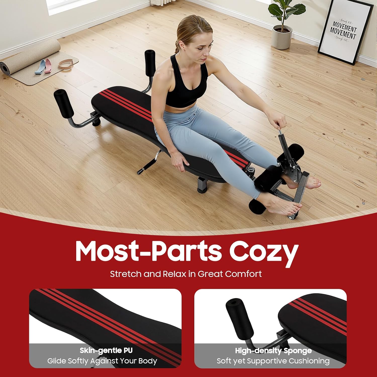 UMAY Adjustable Lumbar Stretching Chair Full Body Multi-Angle Stretch Machine (330 lb weight capacity) — Heavy-duty full-body stretching  equipment featuring multi-angle adjustment and a cushioned seat, suitable for home fitness and daily stretching.