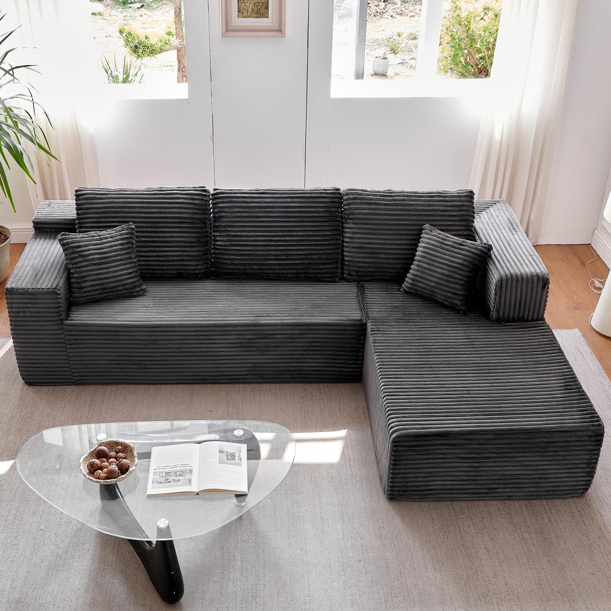 [2 Packages Shipping] 106‘’L-Shaped Modular Sectional Sofa - Comfy Cloud 3-Seater,Cloud Boneless Modular CouchDeep Seat Linen Couch for Living Room,No Assembly Velvet Plush Chenille sleeper conference to furniture fur nature oversized