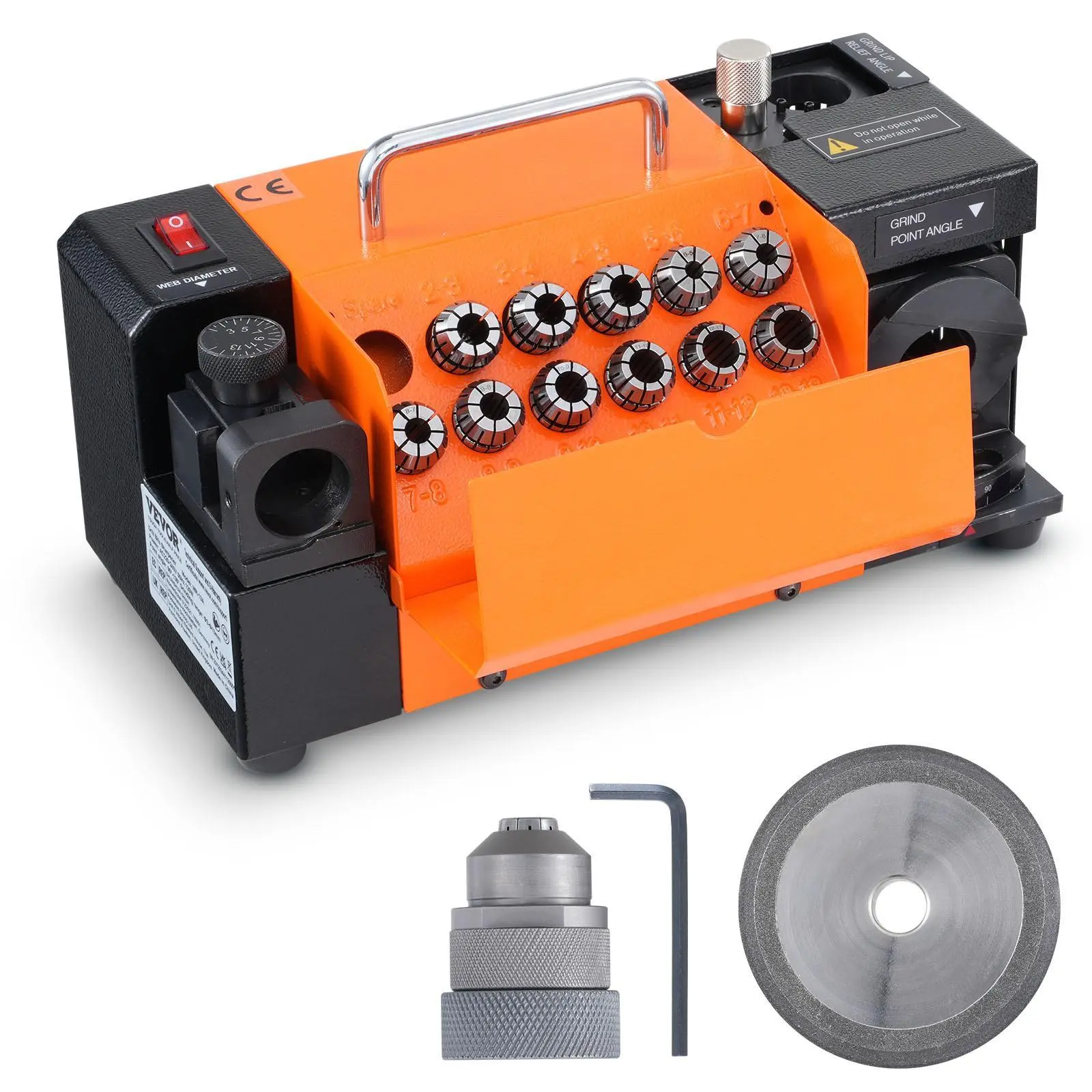 【summerfinds】VEVOR Drill Bits Sharpener, MR-13A End Mill Grinder Sharpener 3-13mm, 95° to 135° Point Angle Adjustable Drill Bit Re-Sharpener, Portable Bits Sharpening Machine with 11 Collets, CBN Wheel for HSS