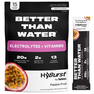BETTER THAN WATER by HyBurst | Electrolyte & Vitamin Supplement Powder, Drink Mix with B12, L-Theanine, D3, K2, Zinc, Magnesium, Potassium, Supports Calm Focus & Energy, 15 Sticks.