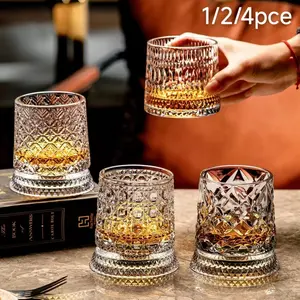 Trending Rotatable Spinning Crystal Whiskey Glass, Drinking Glasses, New Thickened Durable Lead-Free Clear Tumbler, All-Purpose Drinkware for Whiskey Rum Cocktails Coffee Milk, Ideal for Home Bar Pub Use, Birthday Groomsmen Gift for Men