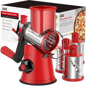 Rotary Cheese Grater for Kitchen, Vegetable Slicer with 3 Drum Blades, Fast Cutting Cheese Shredder for Vegetables and Nuts