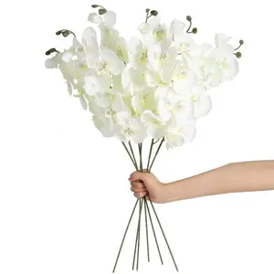 6-Count Silk Artificial Phalaenopsis Orchid Bouquet - 68cm/26.7in Long-Stem Non-Woven Fabric Artificial Flowers, Living Room Decor Centerpiece, Wedding Interior Decorative Flowers, European Photography Prop