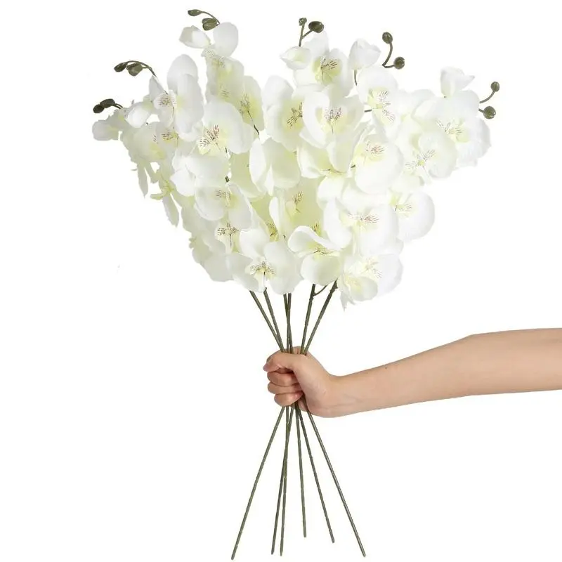 6-Count Silk Artificial Phalaenopsis Orchid Bouquet - 68cm/26.7in Long-Stem Non-Woven Fabric Decorative Flowers, Interior Decor, Window Centerpiece, Flower Arrangement Prop